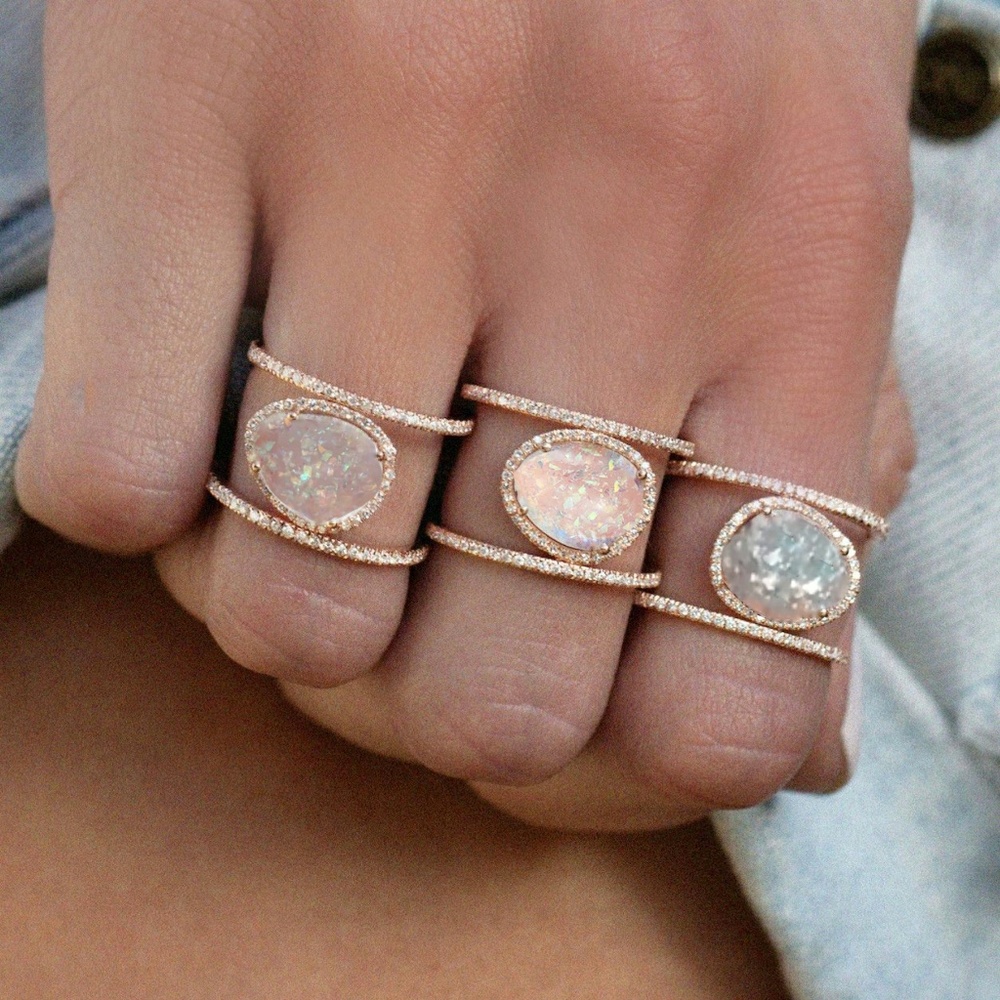 Gold Opal Diamond Crystal Ring